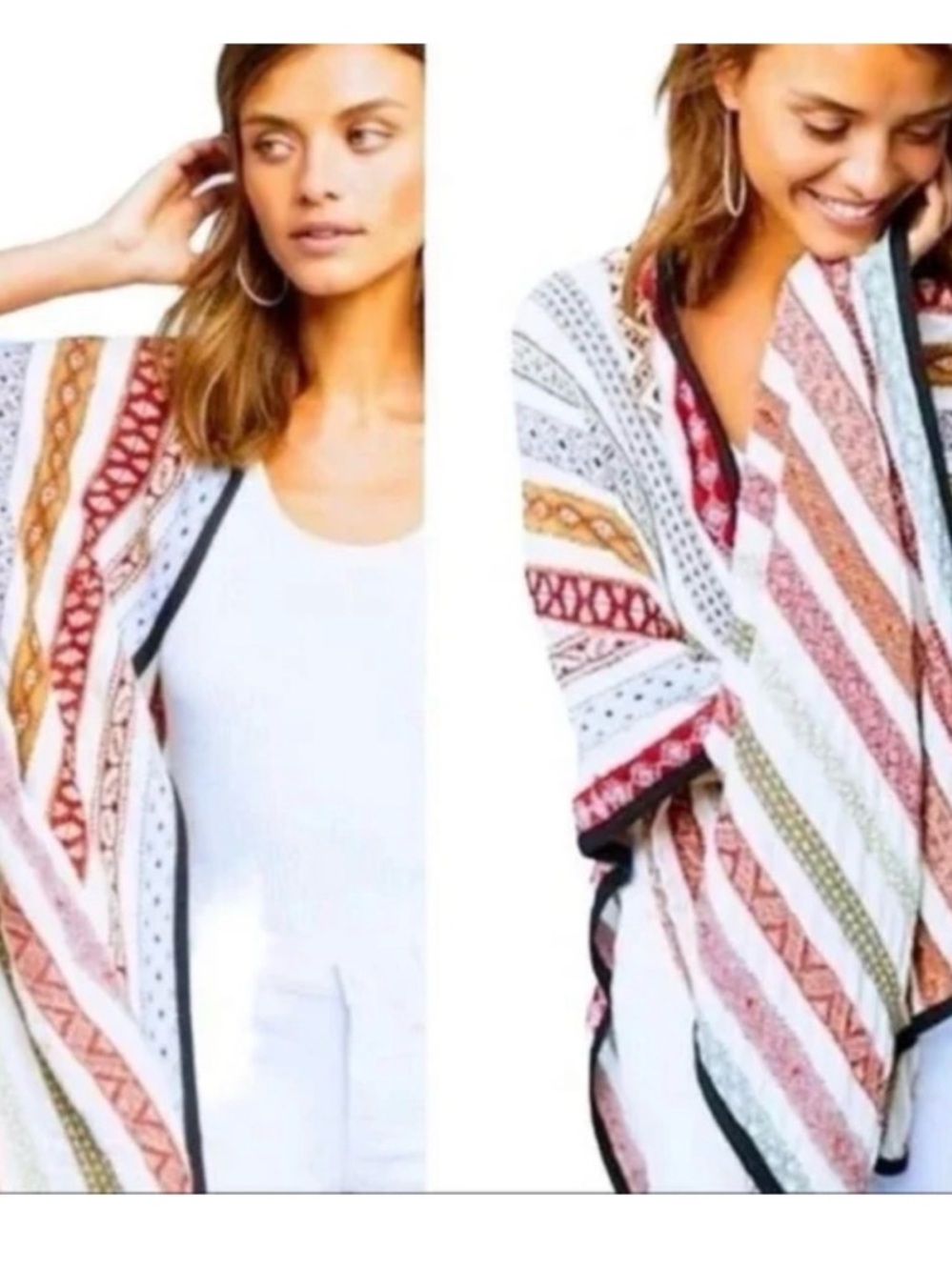 Anthropologie • NWT Striped Knit Poncho Wrap in Red, Brown, Cream, Blue